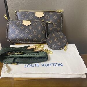 Louis Vuitton Monogram Multi Pochette with Green Strap - Brown/Green